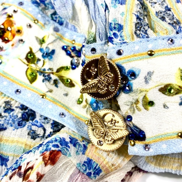 Camilla Gathered Panel Silk Mini Shirt Dress Botanical Ballads Large NWT - Picture 9 of 17